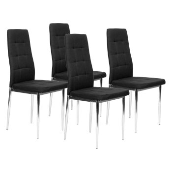 Dining Chairs Set of 4 Modern Quilted Kitchen Chairs with Chrome Legs, Black