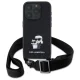 Apple iPhone 16 Pro 6.3\'\' Karl Lagerfeld Saffiano Karl&Choupette Metal Pin CBDY Strap Case Cover, Black