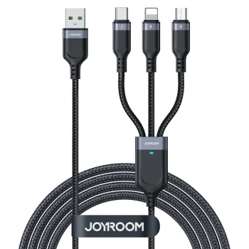 Joyroom S-A18 3-in-1 USB-A to Lightning / USB-C / Micro USB Cable, 0.3m, Black