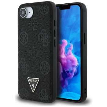 Guess Grained Hot Stamp Peony Triangle Logo MagSafe Case for iPhone 16e, Black