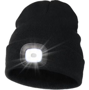 Rechargeable LED Beanie Hat with Headlamp, Black