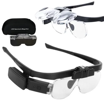 Magnifying Glasses with LED Light and Interchangeable Lenses (up to 4.5x), Black