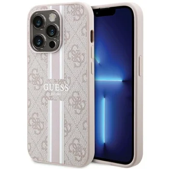 Guess 4G Printed Stripes MagSafe Case for iPhone 15 Pro, Pink