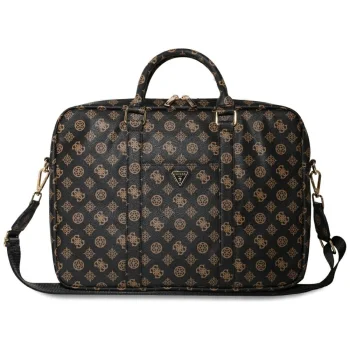 Guess 4G Peony Front Pocket Zipper Triangle Logo Laptop Bag 16" - Black