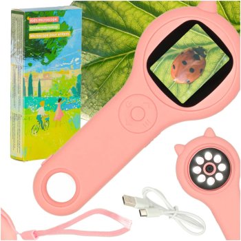Portable digital microscope with 4× magnification and 2 MP camera USB-C, pink