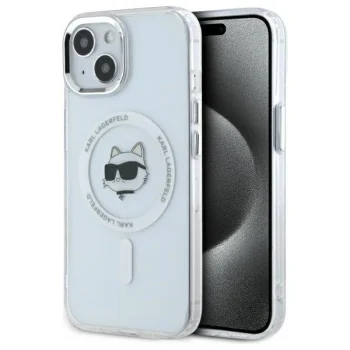 Karl Lagerfeld IML Metal Choupette Head MagSafe Case for iPhone 15, White