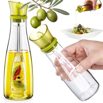 Pudele eļļas un etiķa stikla dozatoram ar garšaugu piedevu 0,5l | Bottle for oil vinegar glass dispenser with...