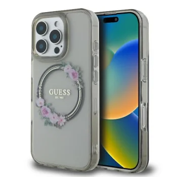 Guess iPhone 16 Pro Max Case IML Flowers Wreath MagSafe, Black