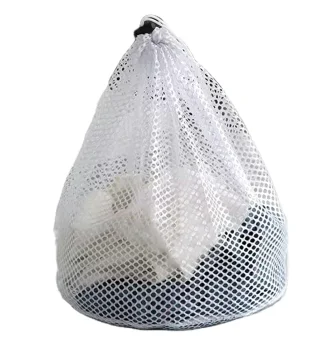 Mesh Laundry Bag for Delicates with Drawstring Closure 24x38 cm, white