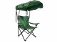Folding camping chair with canopy and cup holder, green