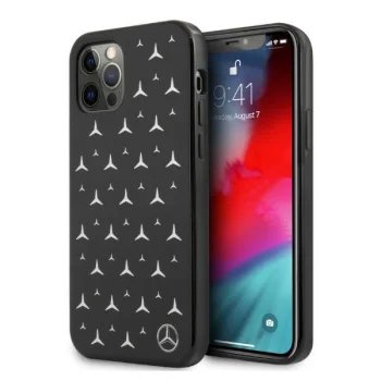 Mercedes iPhone 12 / 12 Pro Case Silver Stars Pattern, Black