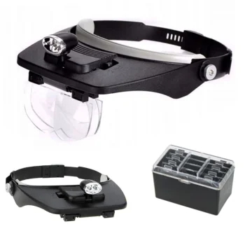 Headband Magnifier with 2 x LED Light and 4 Interchangeable Lenses (1.2x-3.5x), Black