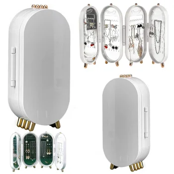 Foldable Jewelry Organizer with Mirror, White