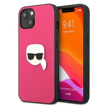 Apple iPhone 13 mini" Karl Lagerfeld Leather Ikonik Karl`s Head Metal Case Cover (KLHCP13SPKMP), Pink