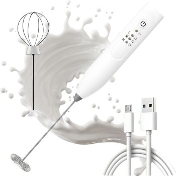 Rechargeable Milk Frother, Handheld Electric Whisk for Coffee, white