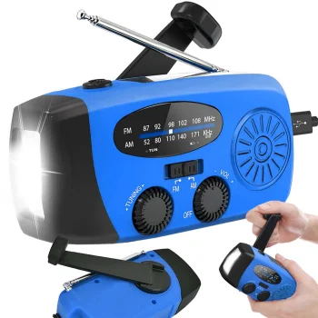 Emergency Solar Hand Crank AM/FM Radio with Flashlight and USB, Blue