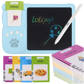 Interactive English Flashcard Reader with Drawing Tablet, 112 Cards, Blue