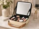 Travel Cosmetic Case with Detachable LED Mirror, Ecru