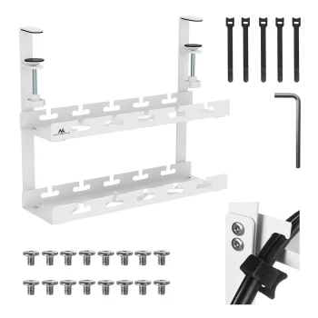 Maclean MC-104 W Under-Desk Cable Organizer, 2 Levels, White
