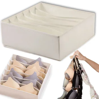 Bra and Underwear Organizer with 6 Compartments, White