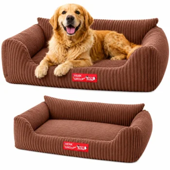 Soft Corduroy Dog and Cat Bed L (84 x 65 cm), Brown