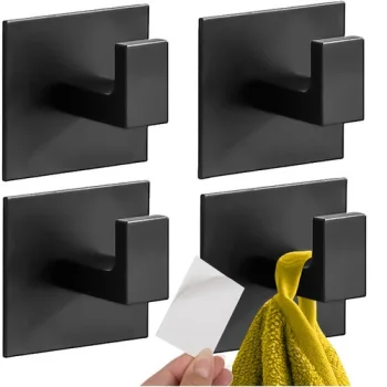 Self-Adhesive Towel Hooks Ruhhy 24649, No Drilling, Set of 4, Black