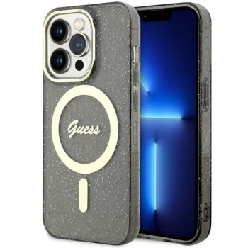 Guess iPhone 14 Pro Case Glitter Gold MagSafe, Black