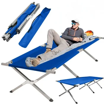 Folding Camping Bed, Outdoor Camp Cot, Blue