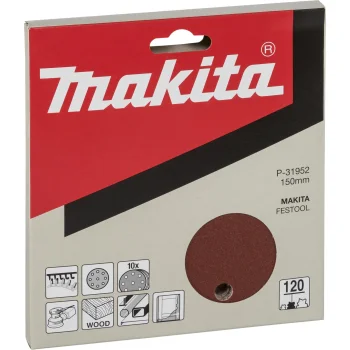 Makita P-31952 Hook and Loop Sanding Discs 150 mm Grit 120, 10 Pcs