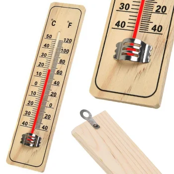 Wooden Wall Thermometer for Indoor and Outdoor Use, -40 to +50 °C, Light Brown