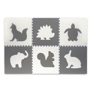 Large Kids Foam Puzzle Mat, White and Gray Animals, 6 pcs