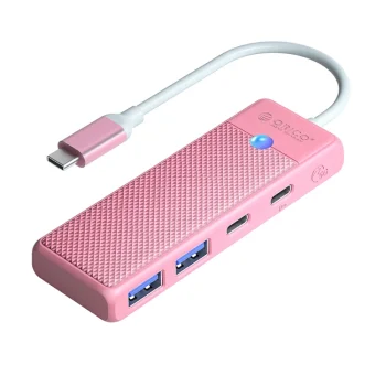 Orico PAPW2AC-C3-C3 4-Port USB Hub (2x USB-A, USB-C, 100W PD), 0.15m, Pink