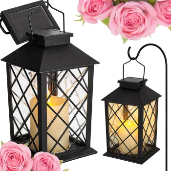 Dekoratyvinis LED žibintas su žvake, 28 x 14 x 14 cm, juodas