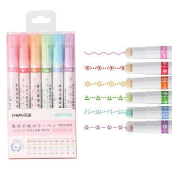 Curve Highlighters with 6 Unique Patterns, Set of 6