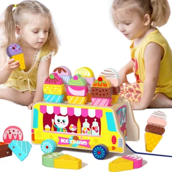 Bakalu KZ1003 Wooden Ice Cream Truck Sorter Pull-Along Toy