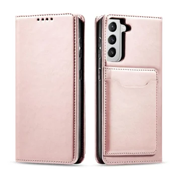 Wallet Flip Case for Samsung Galaxy S22+ with Card Holder and Stand, Pink