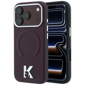 Karl Lagerfeld Grained Embossed Ring & Kameo Logo MagSafe Case for iPhone 18 / 17 Pro Max - Burgundy