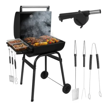 Kaminer Charcoal Grill with Lid and Thermometer, 82x51x117 cm, Black