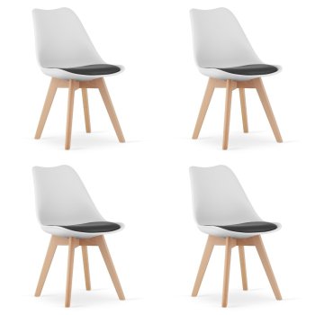 Modern Dining Chairs Set of 4 with Wooden Legs MARK, white-black
