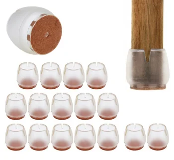 Silicone Furniture Leg Protectors with Felt, 16 Pcs, 12-16 mm, Transparent
