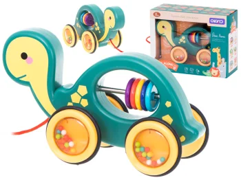 Wooden Kids Rattle Pull Along Toy with Rope Turtle