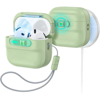 Ausinių dėklas ESR Pulse HaloLock MagSafe skirtas Apple AirPods 4 / 5, šviesiai žalias