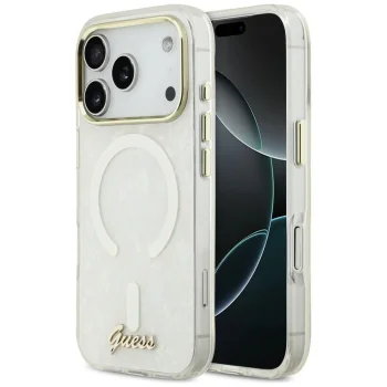 Guess IML Shell Script Metal MagSafe Case for iPhone 17 Pro Max, White