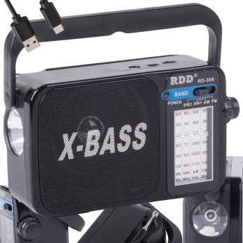 Portable Retro AM/FM Radio RDD RD-306 with Flashlight & X-BASS, black