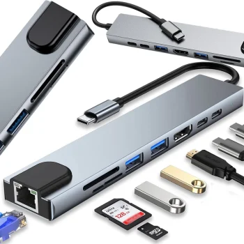 8-in-1 USB-C Hub Adapter (2x USB-C, Thunderbolt 3, 2x USB-A, HDMI 4K, SD/TF, RJ45)