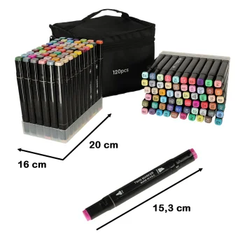 Double-Sided Alcohol Markers in Case, 120 pcs with Stand