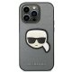 Apple iPhone 14 Pro Max 6.7\" Karl Lagerfeld Saffiano Karl`s Head Patch Case Cover (KLHCP14XSAPKHG), Silver