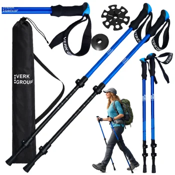 Verk Group Nordic Walking & Trekking Poles with Tips and Cover, Blue