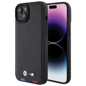 BMW iPhone 15 Plus Case Leather Stamp Tricolor, Black