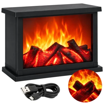 Decorative LED Fireplace Lantern with Moving Flame Effect, USB / 3x LR14, 25 x 17 x 13 cm, Black